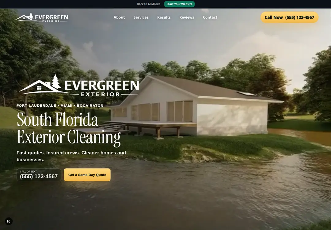 Evergreen Exterior demo site, built by AEMTech